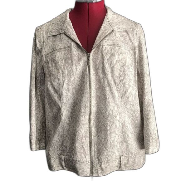 Chico’s Jacket Women Sze 12 Animal Print Cotton 3/4 Sleeves Front Zipper Pockets - Picture 1 of 11